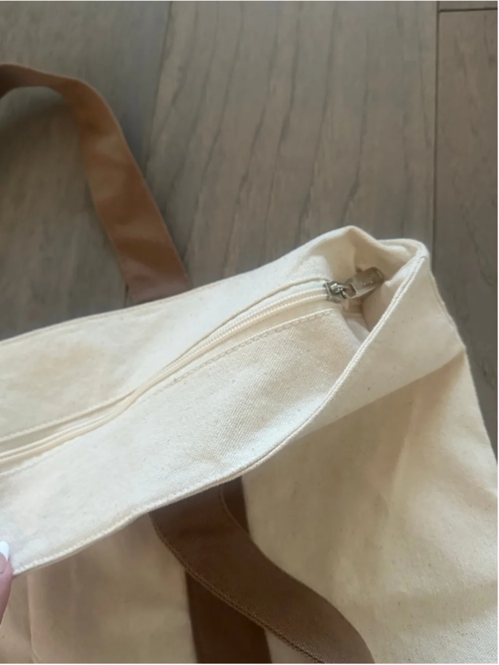 Women's Beige and Brown Canvas Tote Bag, One Size - Picture 9 of 9
